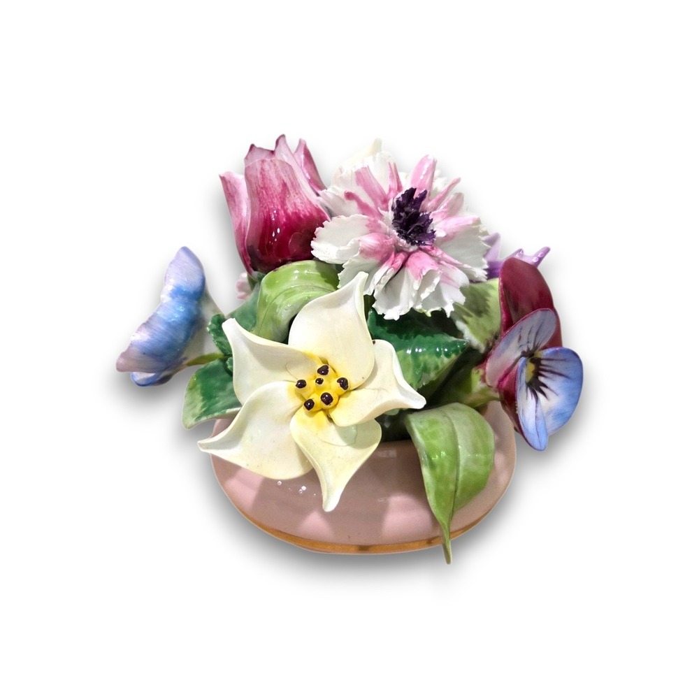 Vintage Bone China Staffordshire England Floral Bouquet Trinket Porcelain 4''